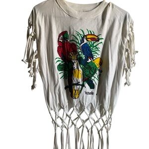 Vintage Venezuela Margarita Fringed Parrot Graphic Grunge Boho Tropical Tee L